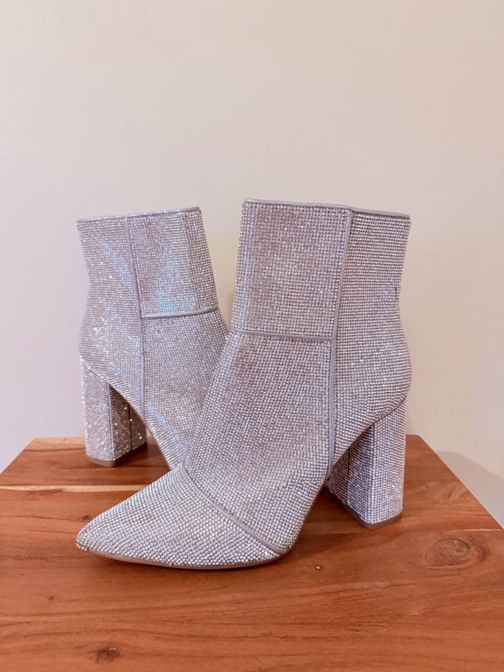 STEVE MADDEN • Silver Sparkle Women's Block Heel Ankle Boots